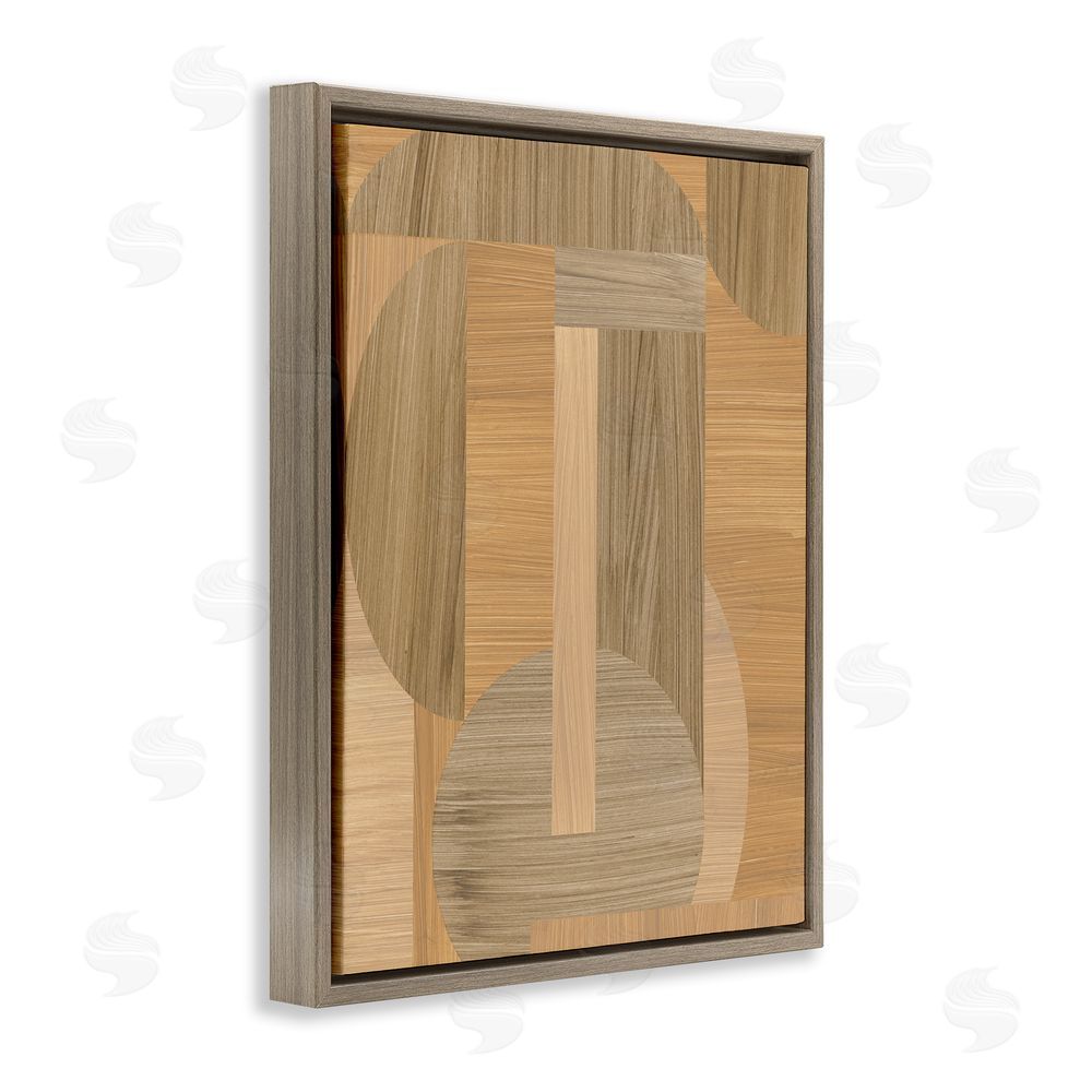 June Erica Vess Grain Patterned Linear Shapes Brown Floating Frame Canvas Wall Art Print