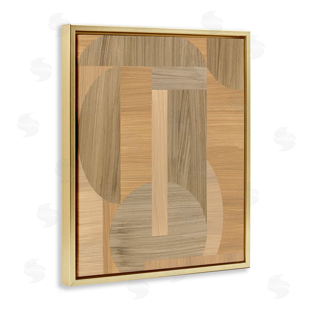 June Erica Vess Grain Patterned Linear Shapes Gold Floating Frame Canvas Wall Art Print