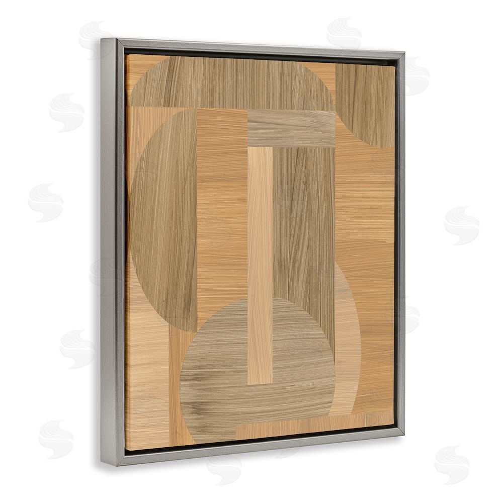June Erica Vess Grain Patterned Linear Shapes Grey Floating Frame Canvas Wall Art Print