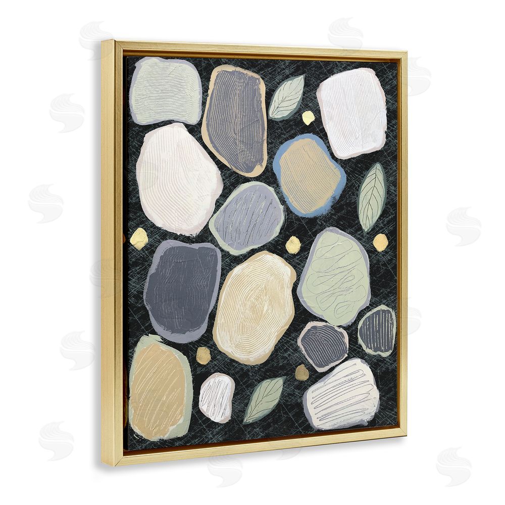 Jade Reynolds Abstract Pebbles & Leaves Gold Floating Frame Canvas Wall Art Print