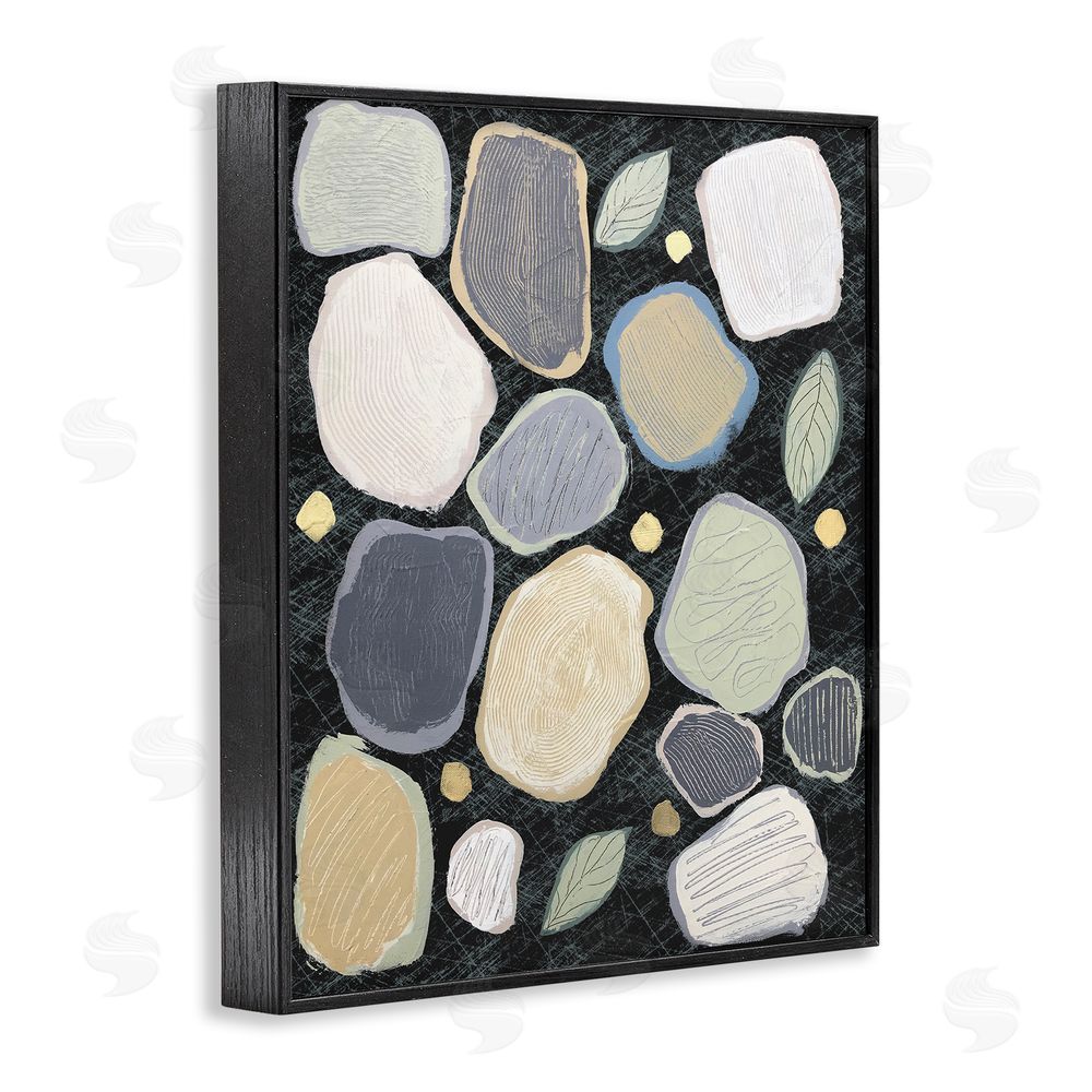 Jade Reynolds Abstract Pebbles & Leaves Black Framed Giclee Wall Art Print