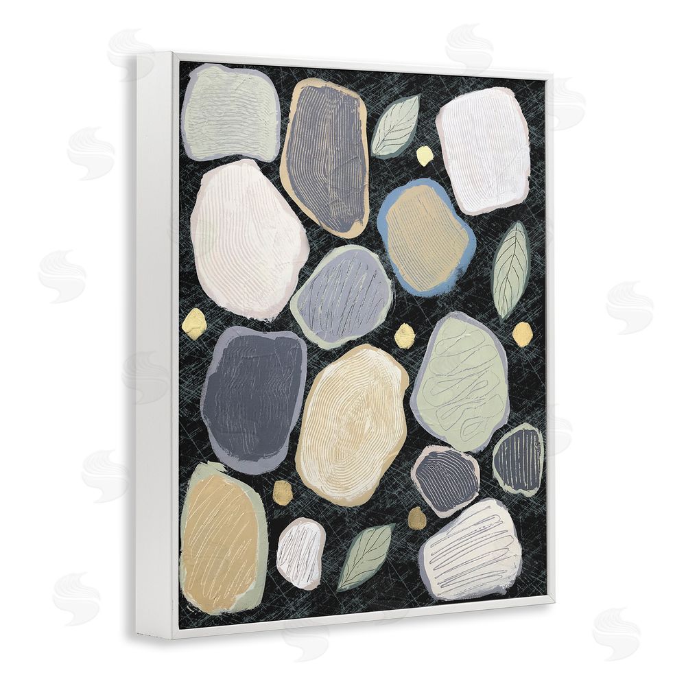 Jade Reynolds Abstract Pebbles & Leaves White Framed Giclee Wall Art Print