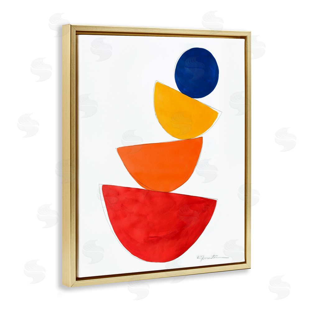 Ruth Fromstein Tilting Balancing Shapes Gold Floating Frame Canvas Wall Art Print