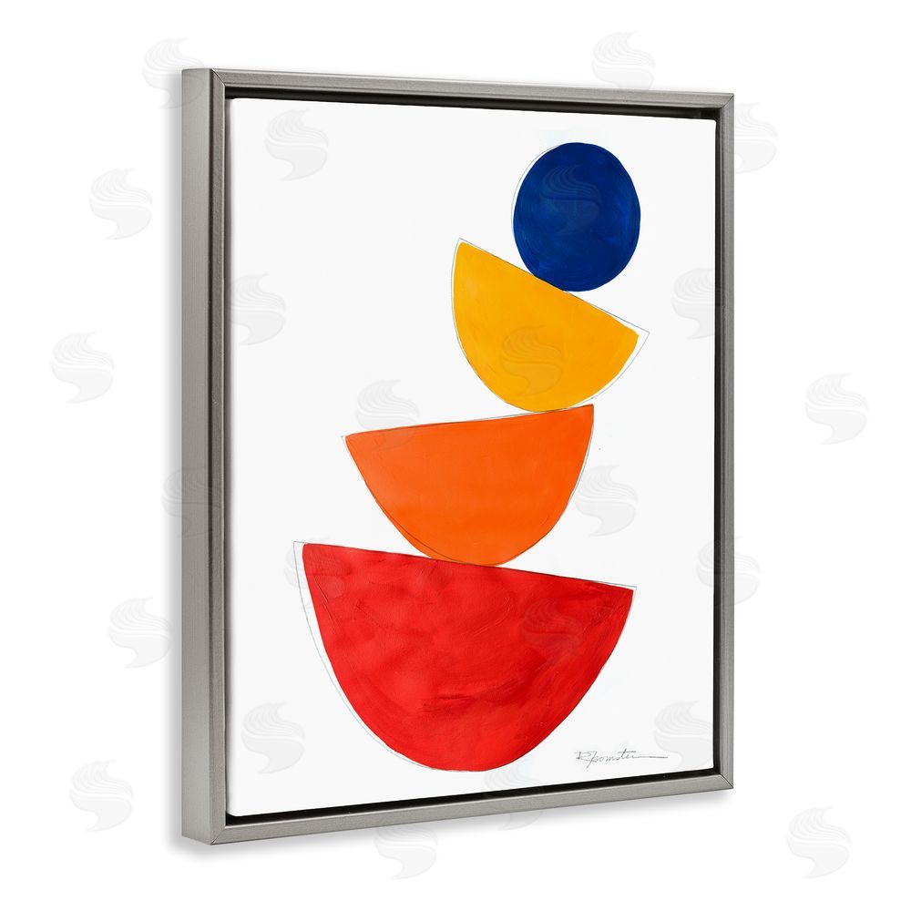 Ruth Fromstein Tilting Balancing Shapes Grey Floating Frame Canvas Wall Art Print