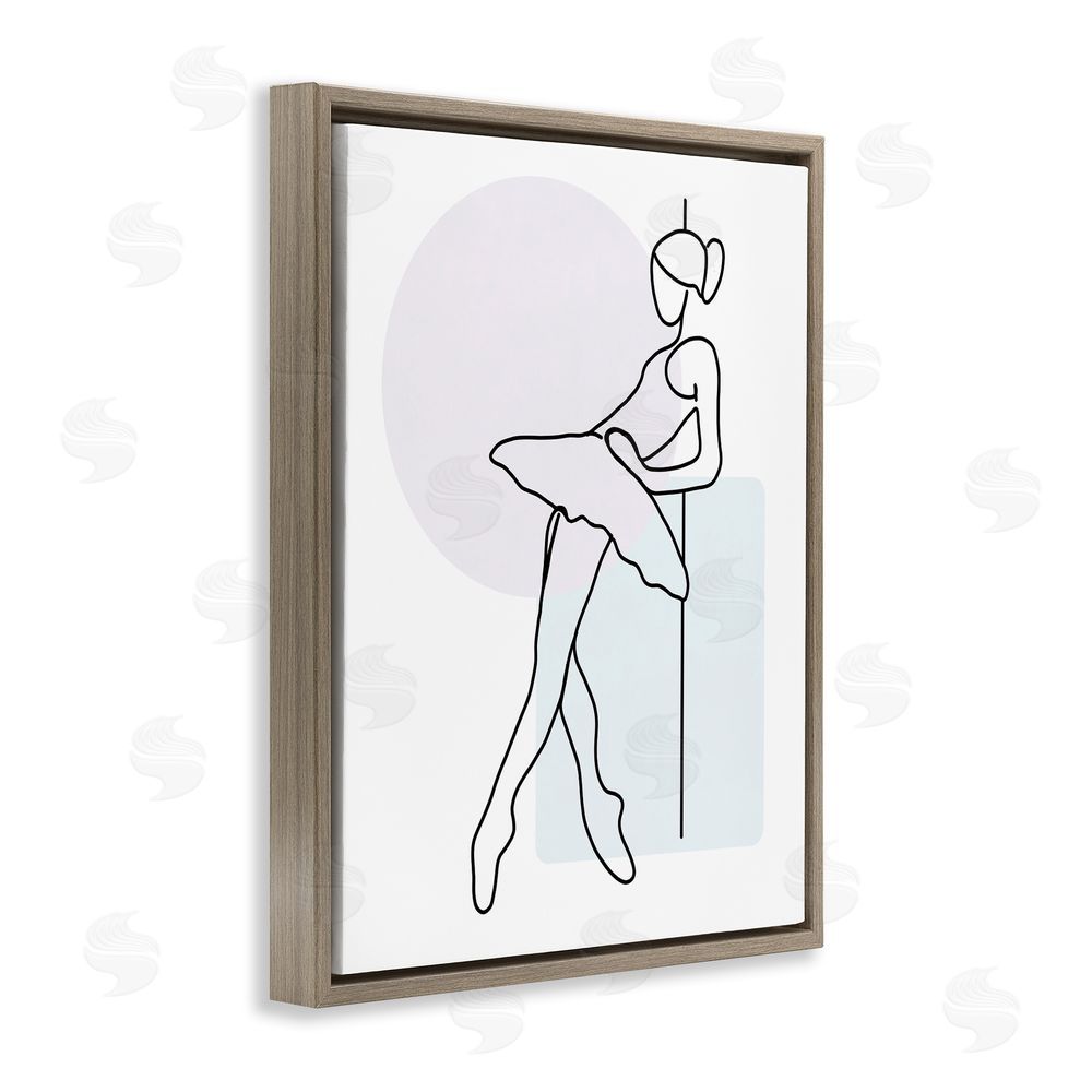Henk Van Gog Ballerina Doodle on White Brown Floating Frame Canvas Wall Art Print