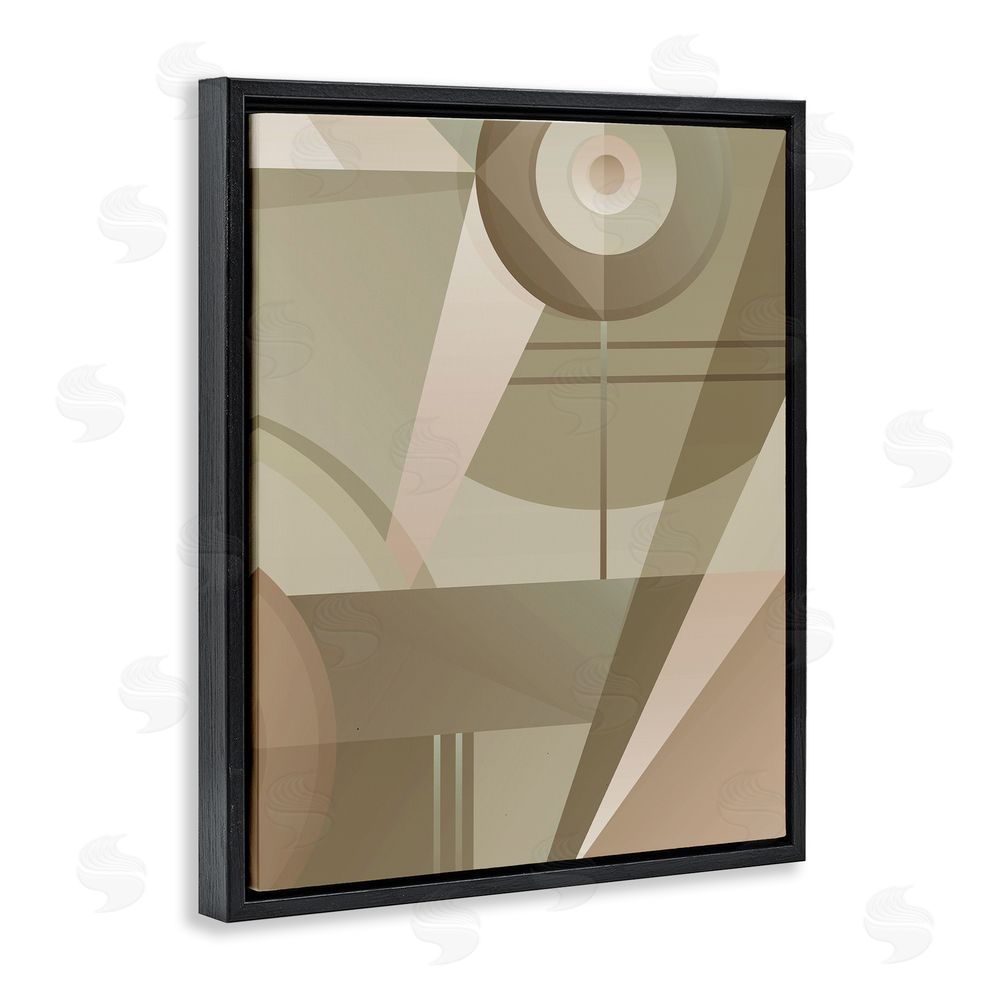 Stupell Studio Tan Geometric Abstract Black Floating Frame Canvas Wall Art Print