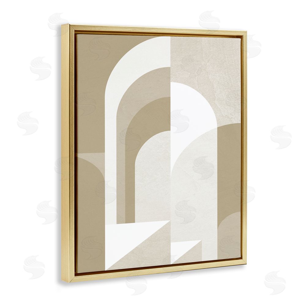 Stupell Studio Beige Abstract Arches Gold Floating Frame Canvas Wall Art Print