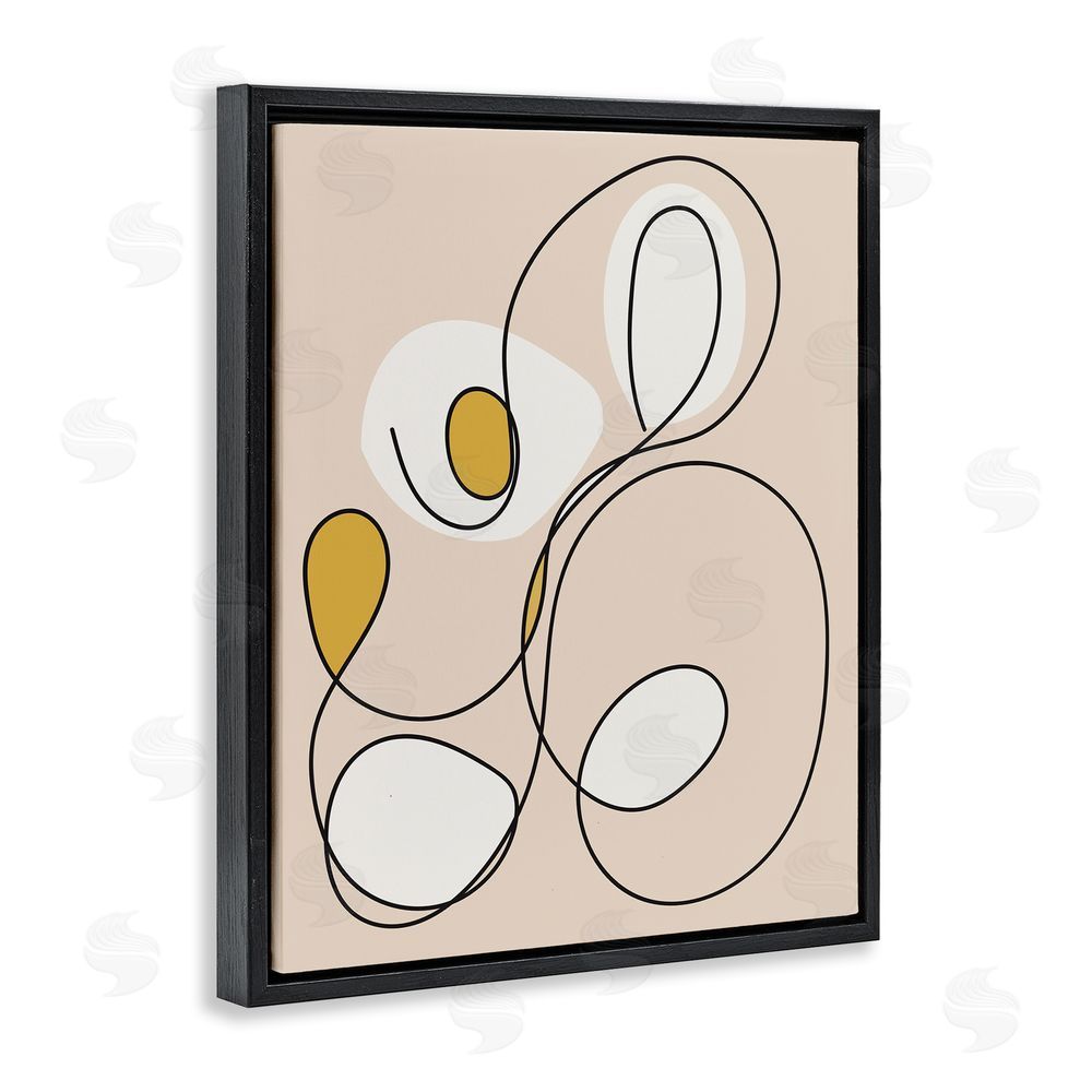 Stupell Studio Swirled Line on Beige Black Floating Frame Canvas Wall Art Print