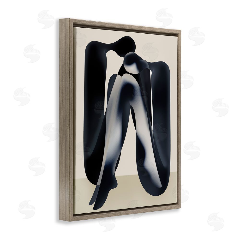 Stupell Studio Modern Figures Sitting Brown Floating Frame Canvas Wall Art Print