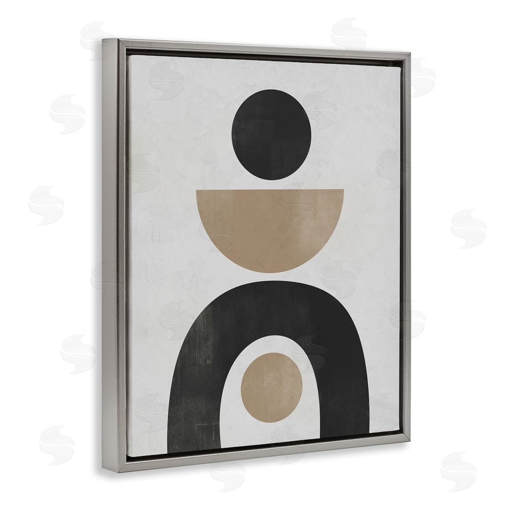 Ros Ruseva Black & Beige Arch Shapes Grey Floating Frame Canvas Wall Art Print