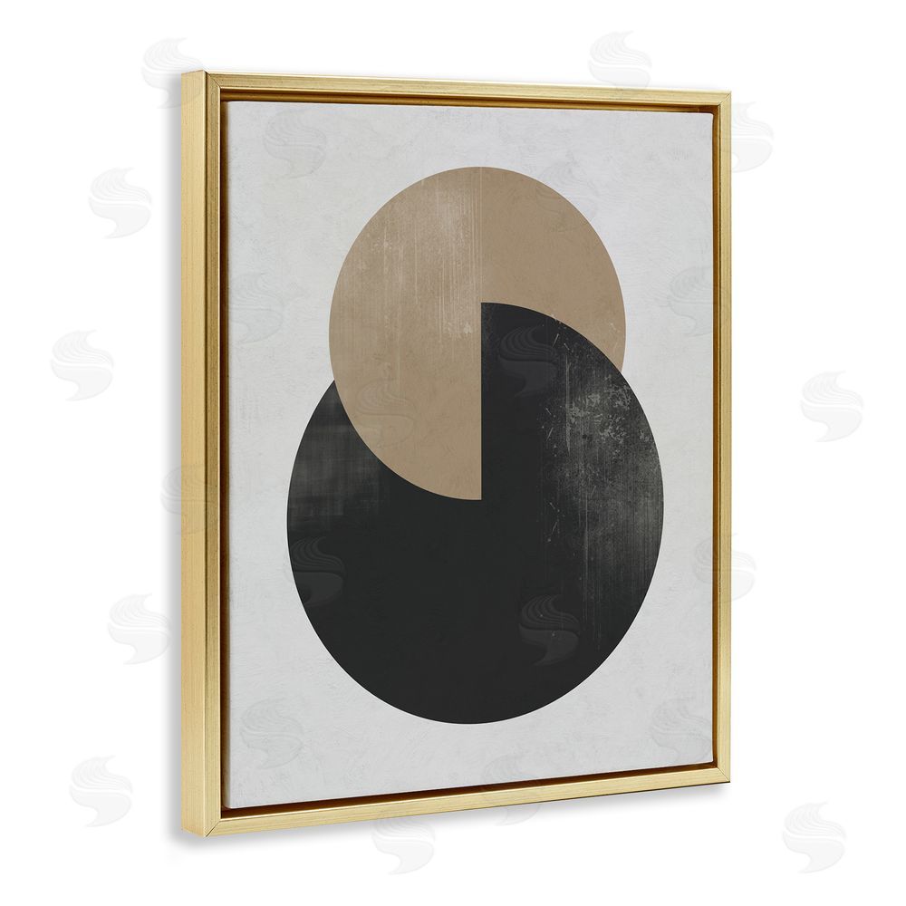 Ros Ruseva Neutral Circles Overlapping Gold Floating Frame Canvas Wall Art Print