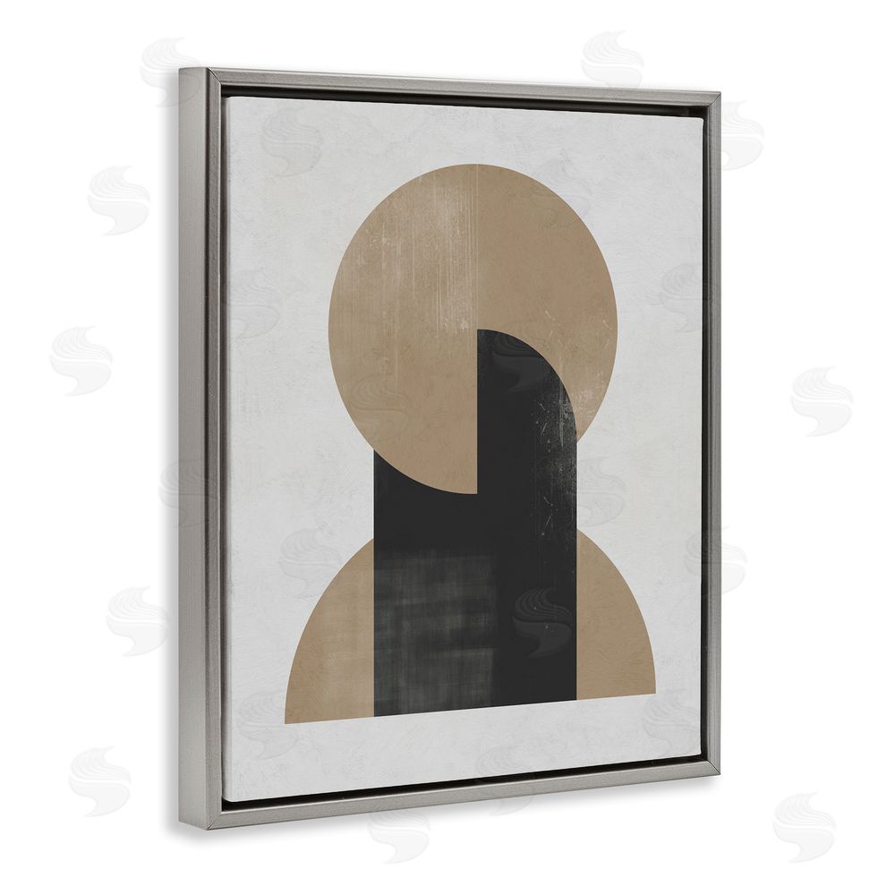 Ros Ruseva Modern Intersecting Shapes Grey Floating Frame Canvas Wall Art Print