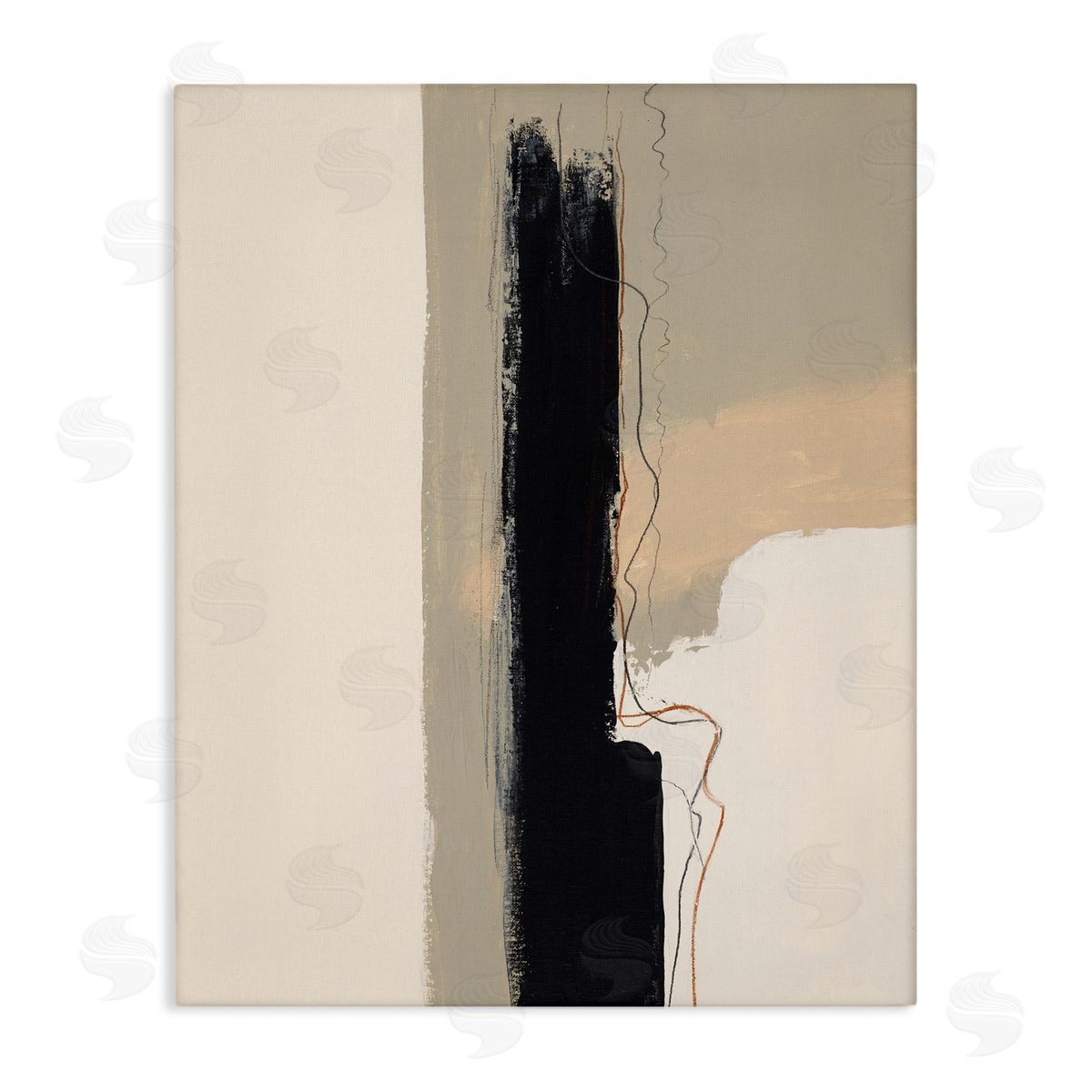 Patricia Pinto Modern Black Streak on Beige Stretched Canvas Wall Art Print
