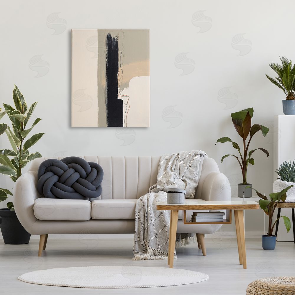 Patricia Pinto Modern Black Streak on Beige Canvas Wall Art Print in Room