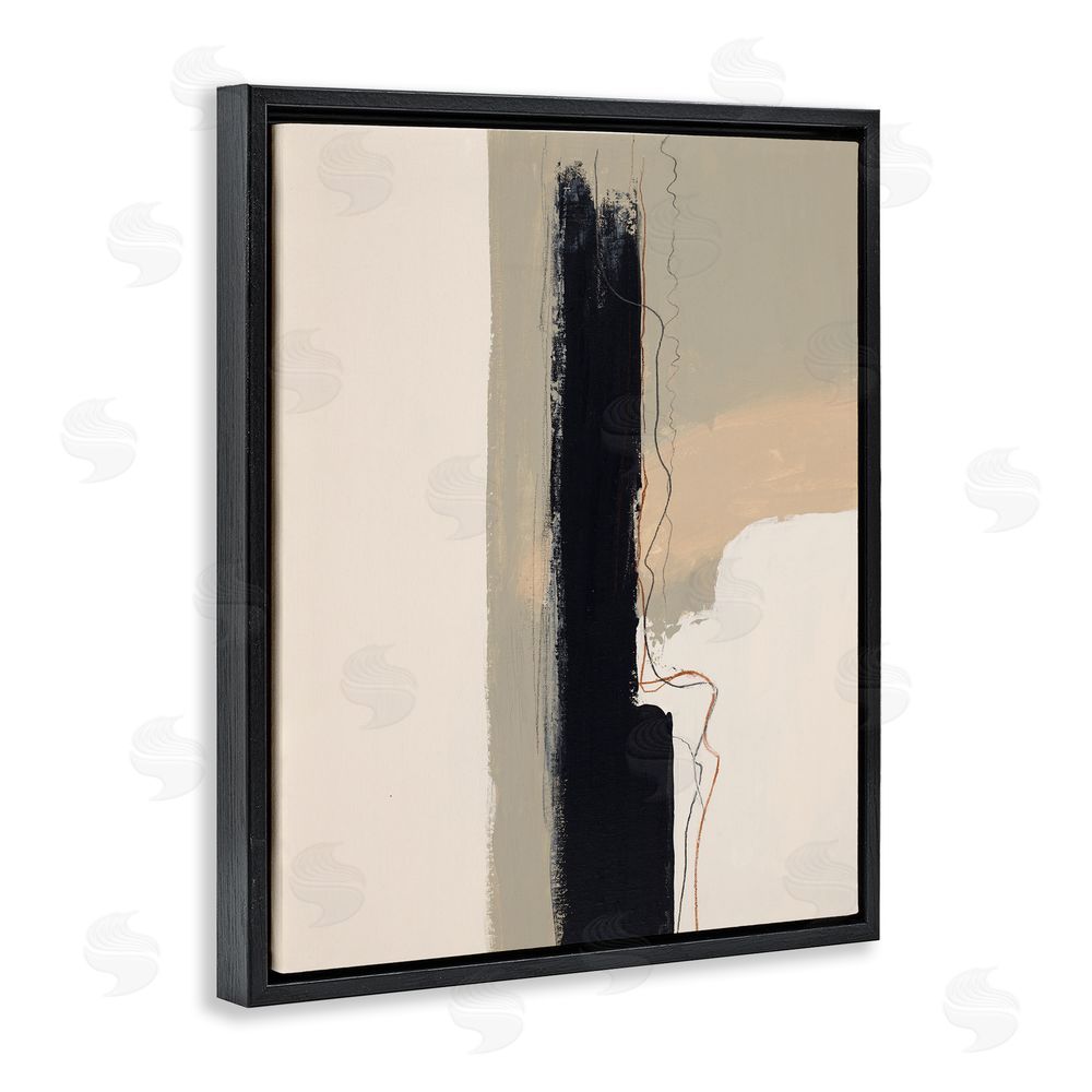 Patricia Pinto Modern Black Streak on Beige Black Floating Frame Canvas Wall Art Print