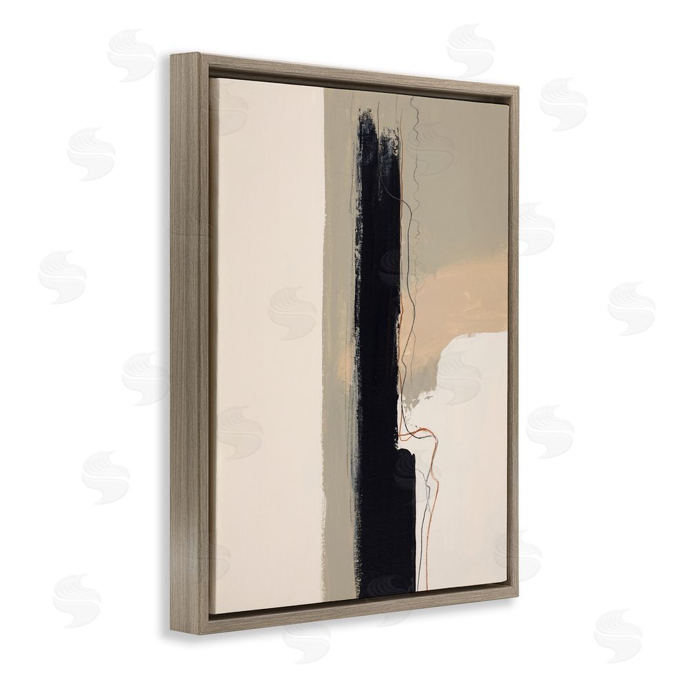 Patricia Pinto Modern Black Streak on Beige Brown Floating Frame Canvas Wall Art Print