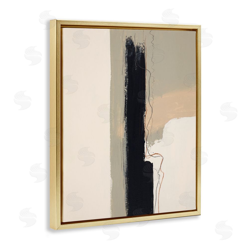 Patricia Pinto Modern Black Streak on Beige Gold Floating Frame Canvas Wall Art Print