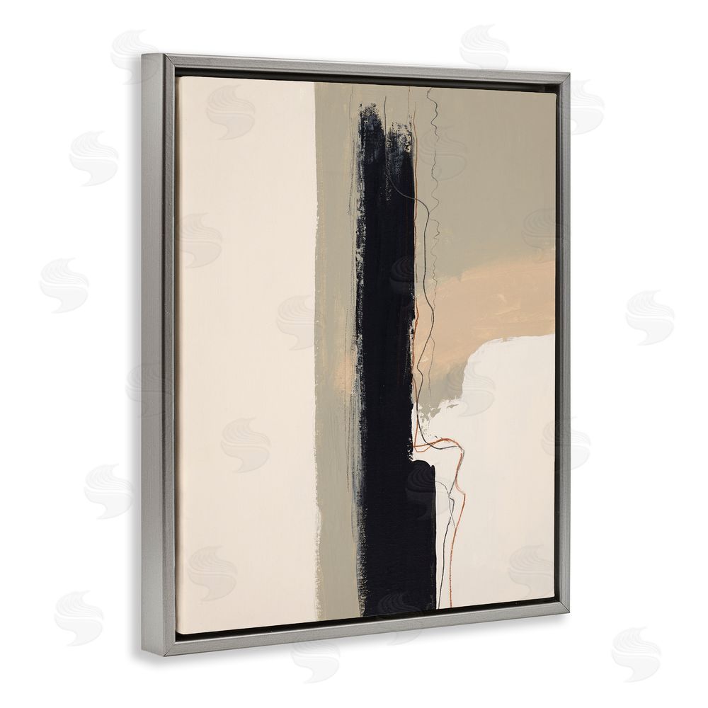 Patricia Pinto Modern Black Streak on Beige Grey Floating Frame Canvas Wall Art Print