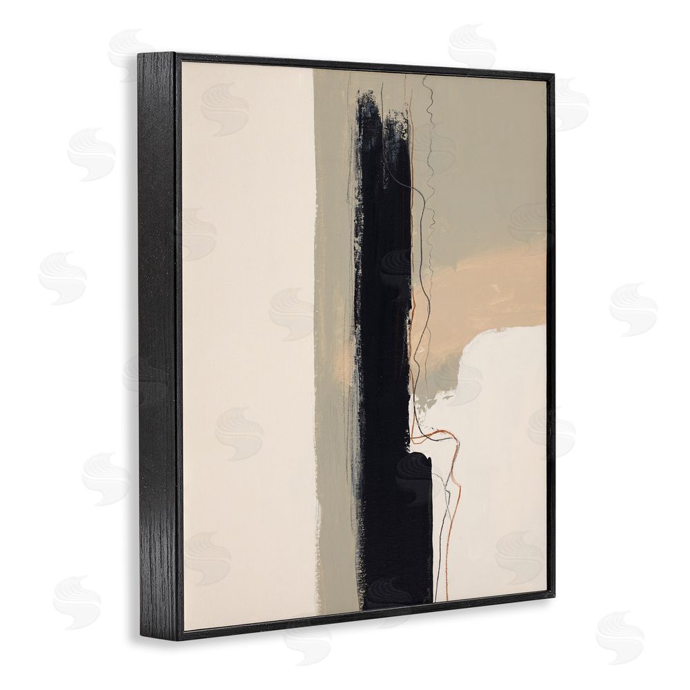 Patricia Pinto Modern Black Streak on Beige Black Framed Giclee Wall Art Print