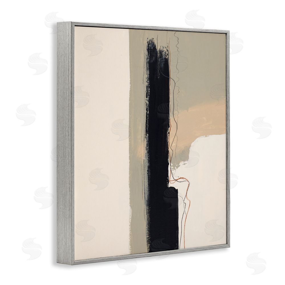 Patricia Pinto Modern Black Streak on Beige Gray Framed Giclee Wall Art Print