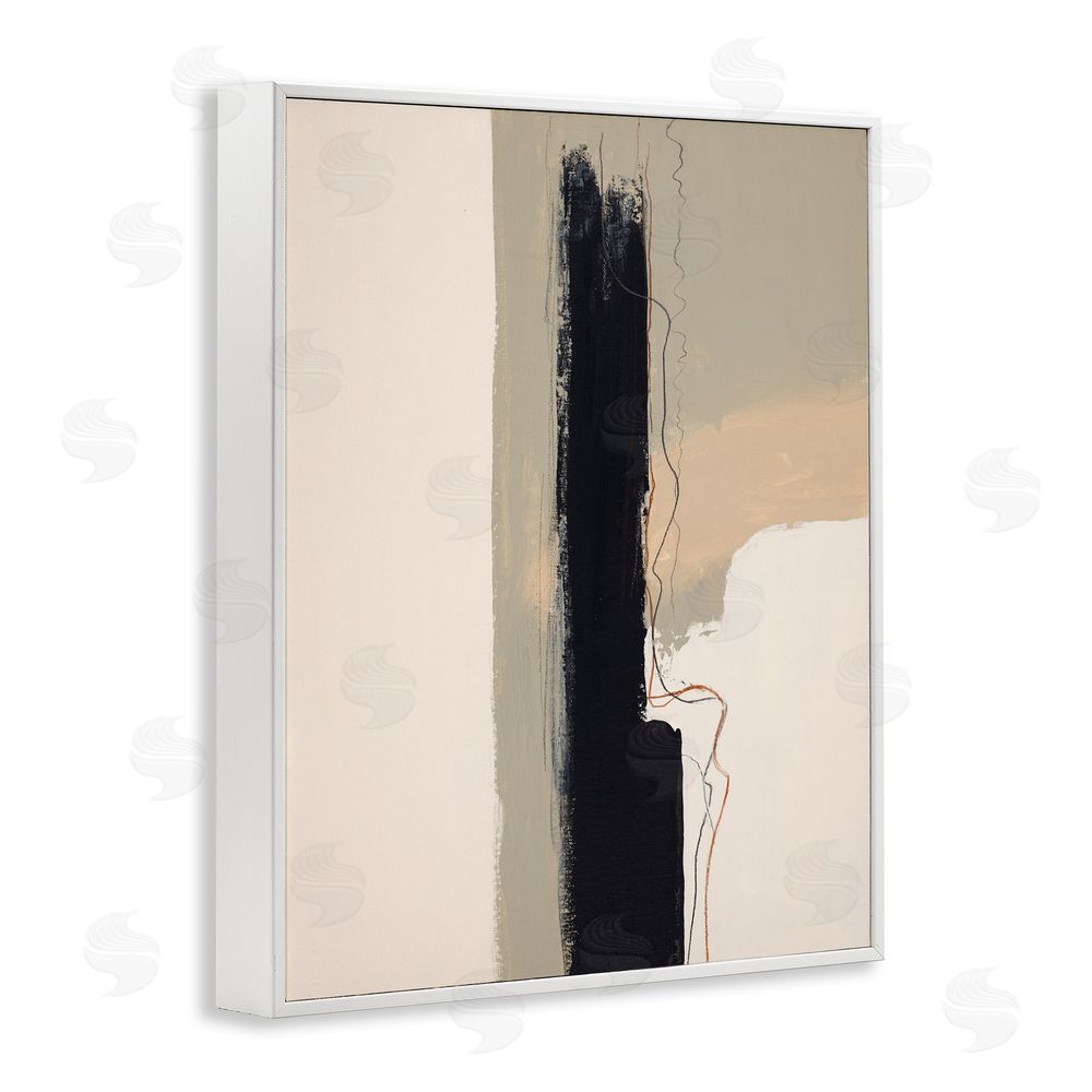Patricia Pinto Modern Black Streak on Beige White Framed Giclee Wall Art Print