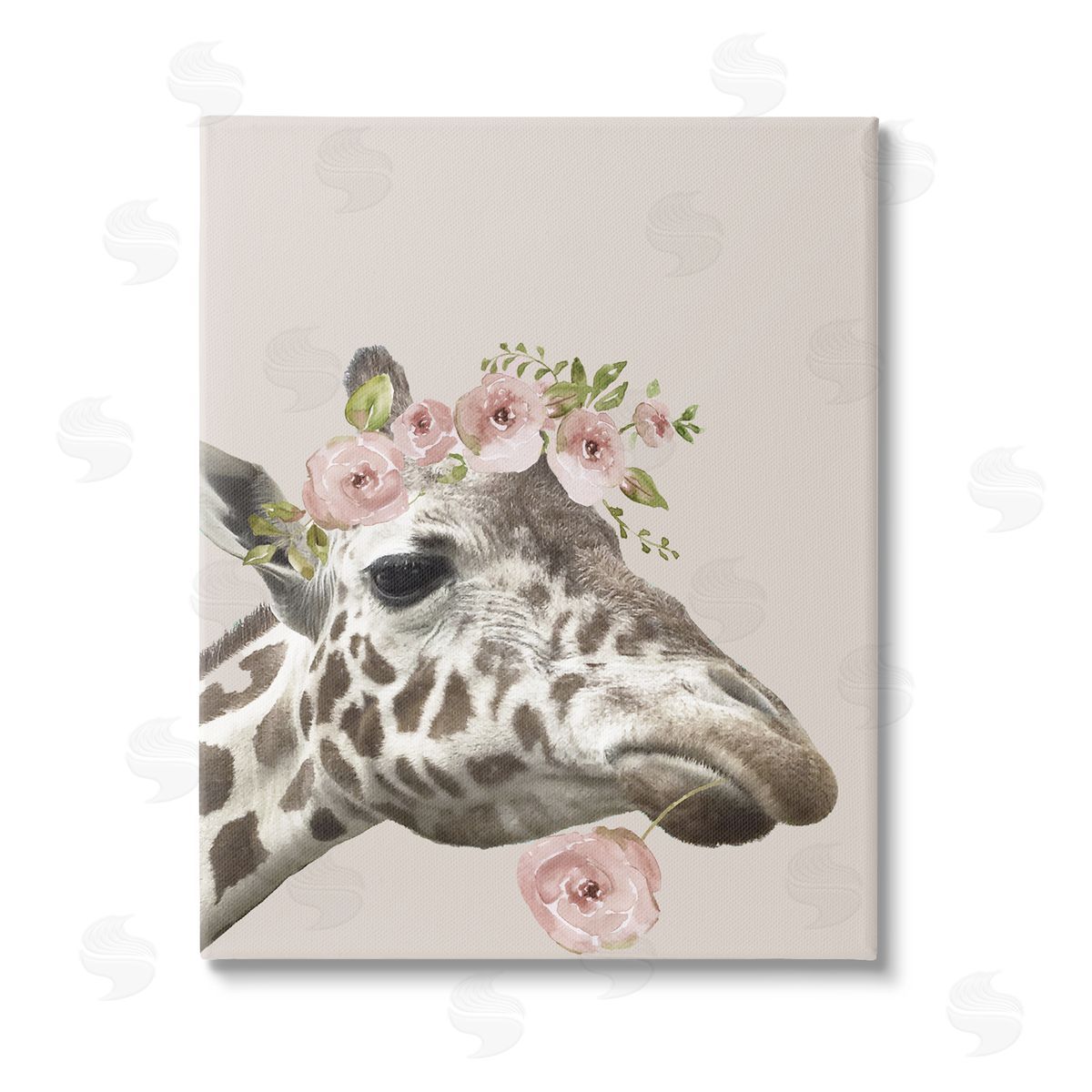 Nan Giraffe with Rose Crown Stretched Canvas Wall Art Print