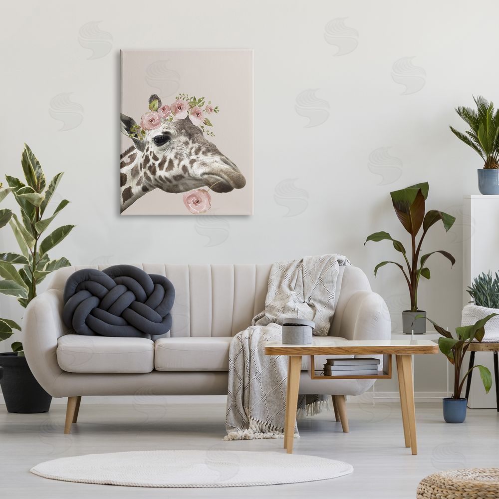 Nan Giraffe with Rose Crown Canvas Wall Art Print in Room