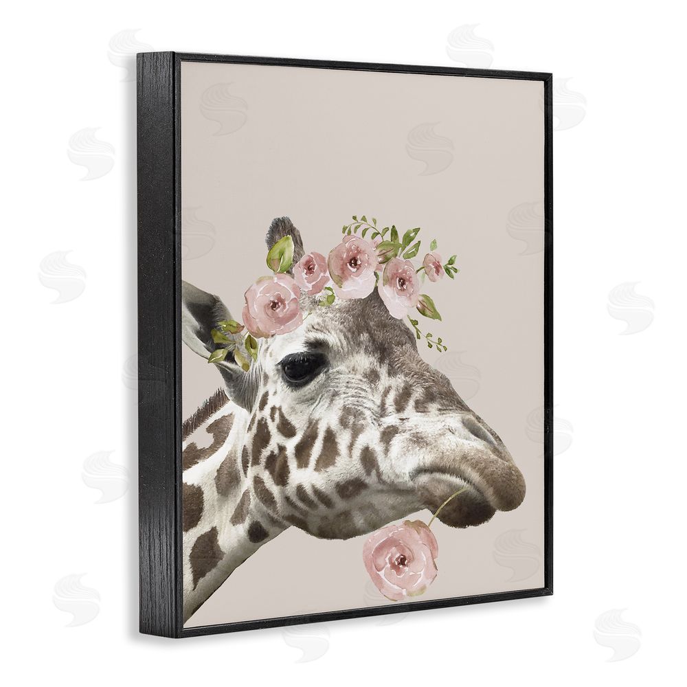 Nan Giraffe with Rose Crown Black Framed Giclee Wall Art Print