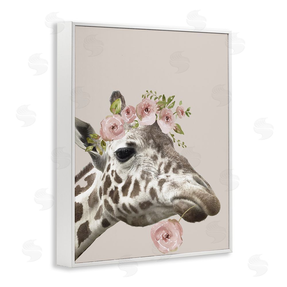 Nan Giraffe with Rose Crown White Framed Giclee Wall Art Print