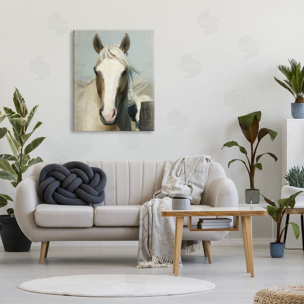 Rhonda Addison Horse at Rustic Fence Canvas Wall Art Print in Room
