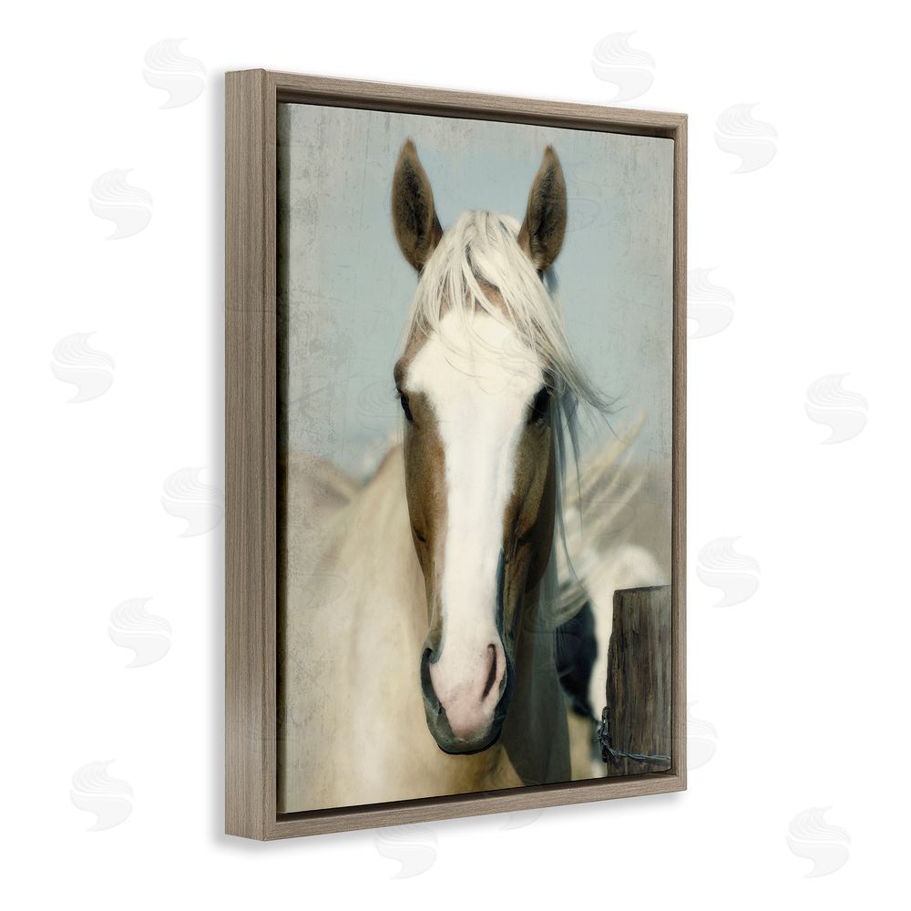 Rhonda Addison Horse at Rustic Fence Brown Floating Frame Canvas Wall Art Print