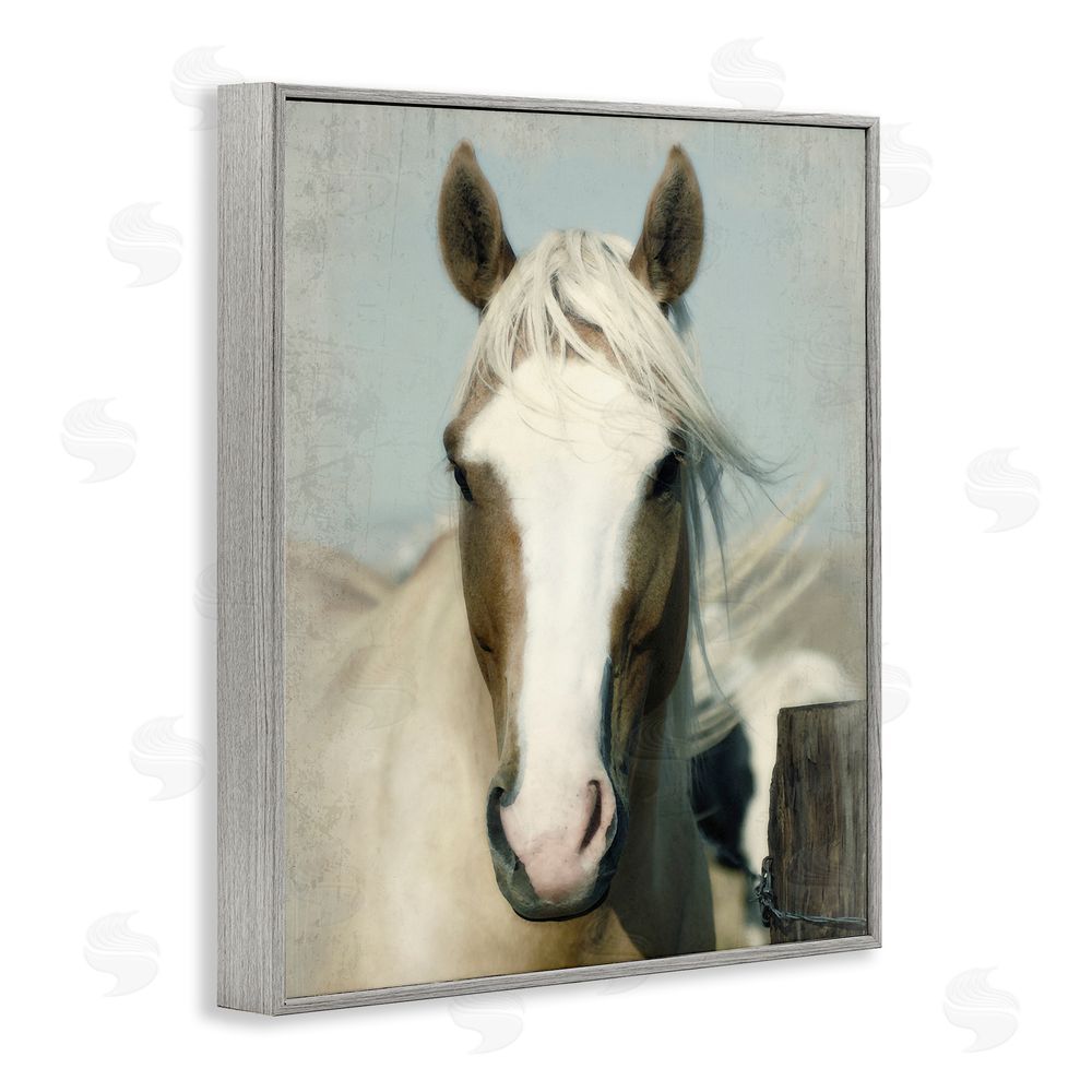 Rhonda Addison Horse at Rustic Fence Gray Framed Giclee Wall Art Print