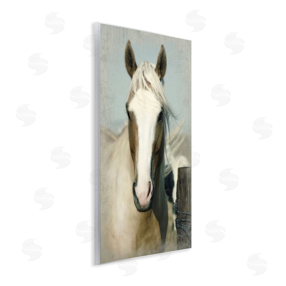 Rhonda Addison Horse at Rustic Fence Wall Plaque Art Print