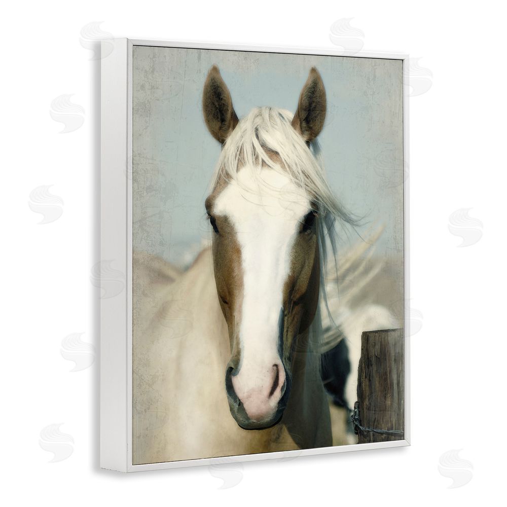 Rhonda Addison Horse at Rustic Fence White Framed Giclee Wall Art Print