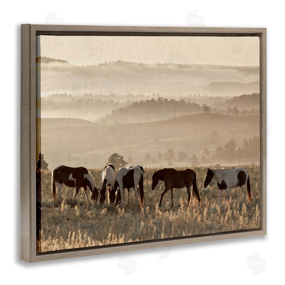 Danita Delimont Horses Grazing Rolling Hills Brown Floating Frame Canvas Wall Art Print