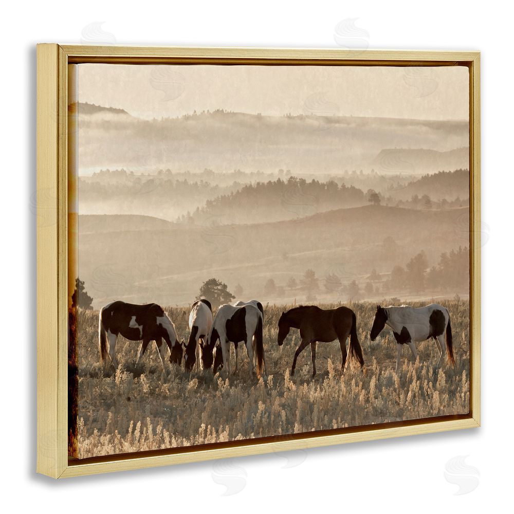 Danita Delimont Horses Grazing Rolling Hills Gold Floating Frame Canvas Wall Art Print