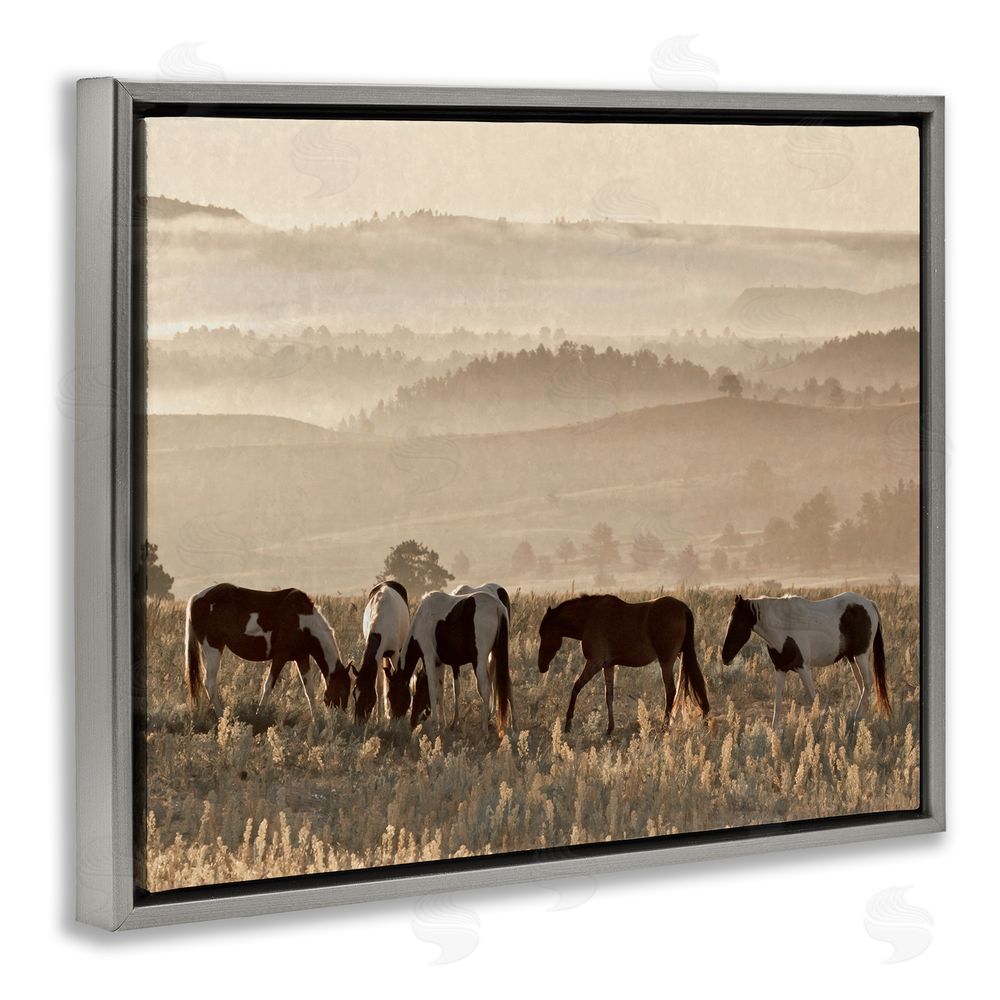 Danita Delimont Horses Grazing Rolling Hills Grey Floating Frame Canvas Wall Art Print