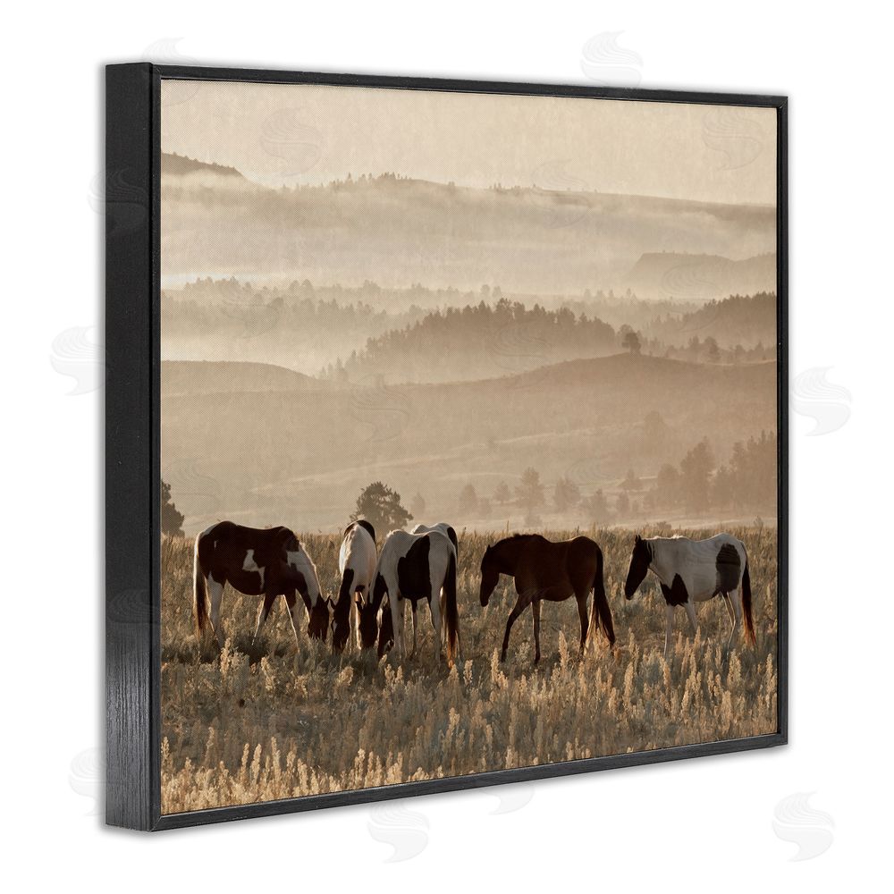 Danita Delimont Horses Grazing Rolling Hills Black Framed Giclee Wall Art Print