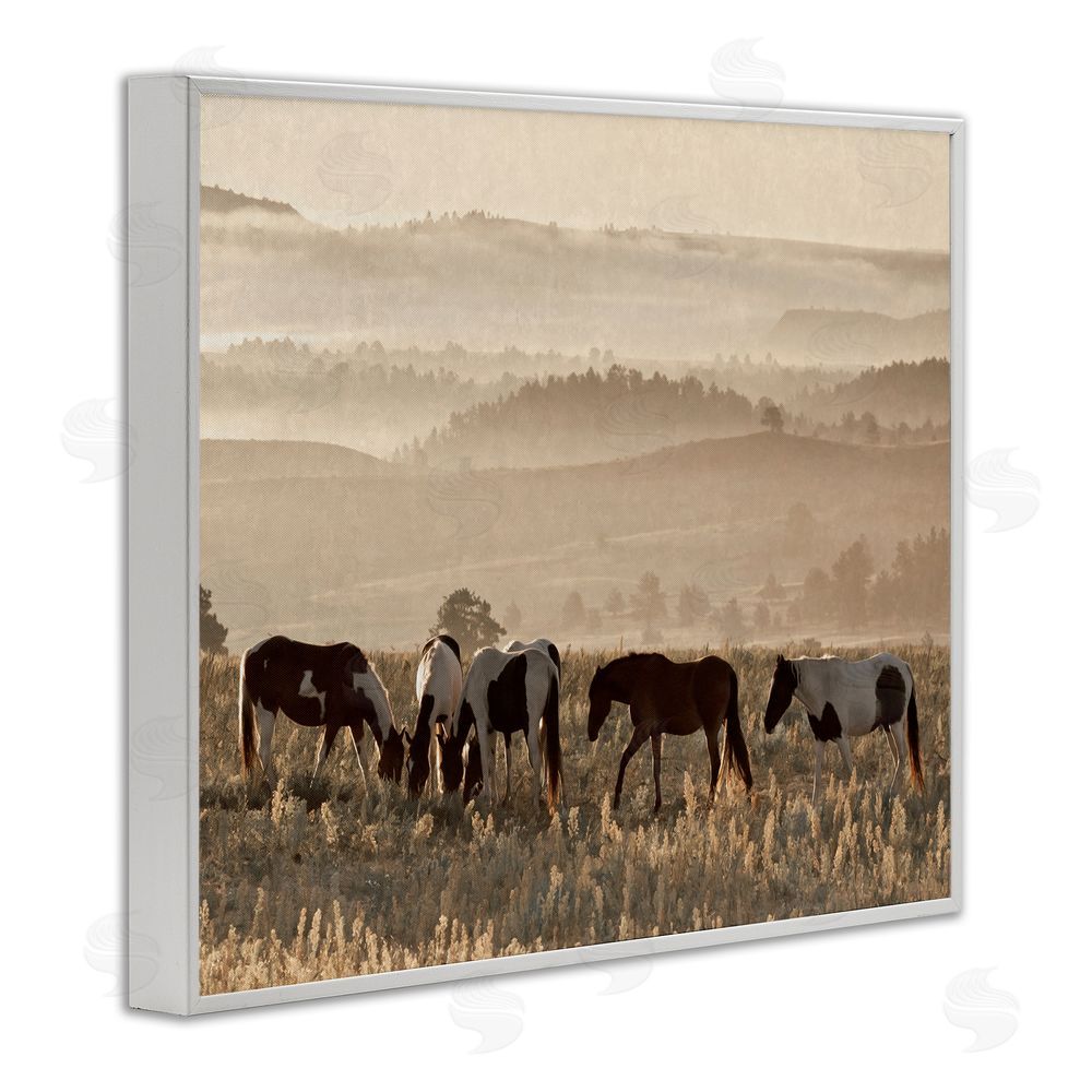 Danita Delimont Horses Grazing Rolling Hills White Framed Giclee Wall Art Print