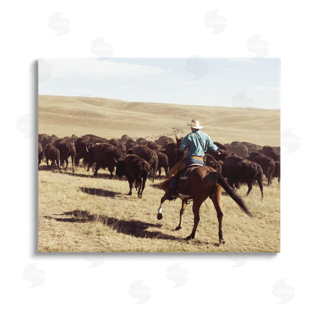 Danita Delimont Cowboy & Cattle in Desert Stretched Canvas Wall Art Print