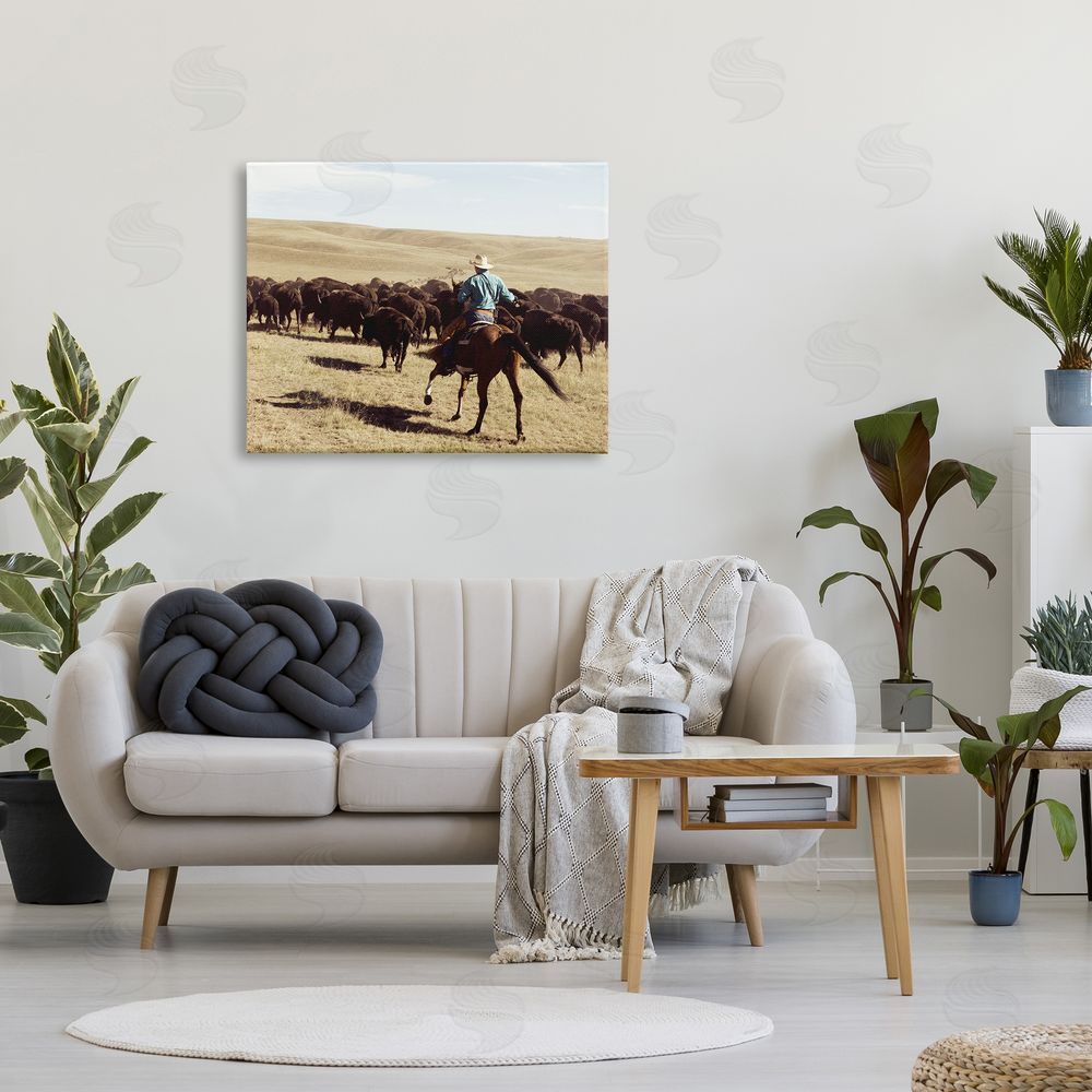 Danita Delimont Cowboy & Cattle in Desert Canvas Wall Art Print in Room