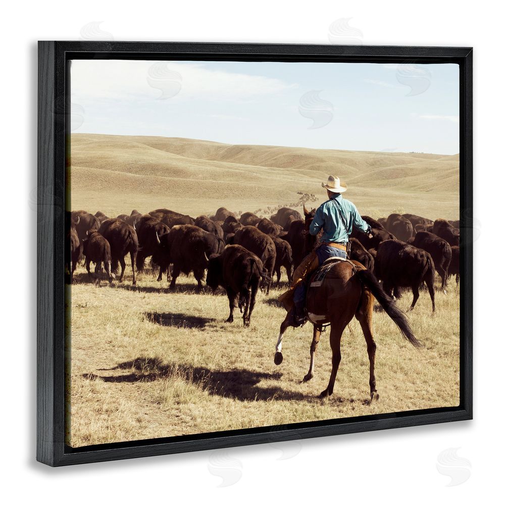 Danita Delimont Cowboy & Cattle in Desert Black Floating Frame Canvas Wall Art Print