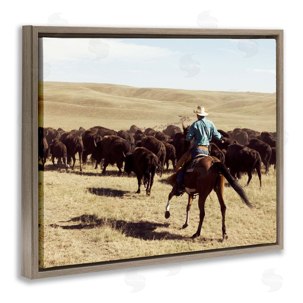 Danita Delimont Cowboy & Cattle in Desert Brown Floating Frame Canvas Wall Art Print