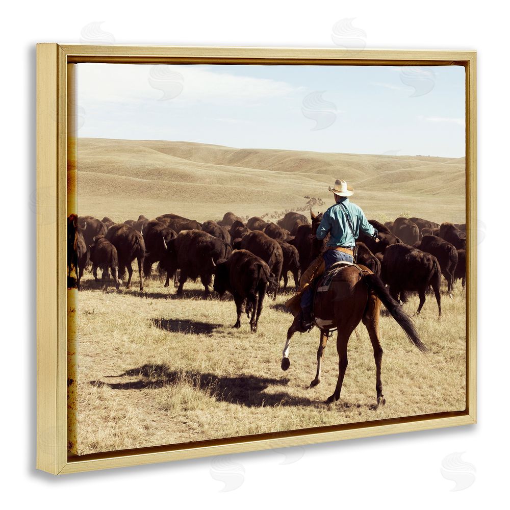 Danita Delimont Cowboy & Cattle in Desert Gold Floating Frame Canvas Wall Art Print
