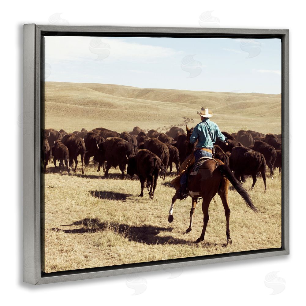 Danita Delimont Cowboy & Cattle in Desert Grey Floating Frame Canvas Wall Art Print