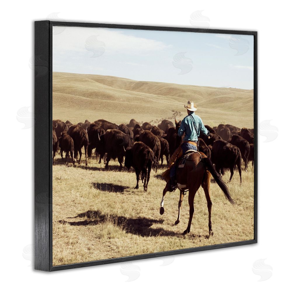 Danita Delimont Cowboy & Cattle in Desert Black Framed Giclee Wall Art Print