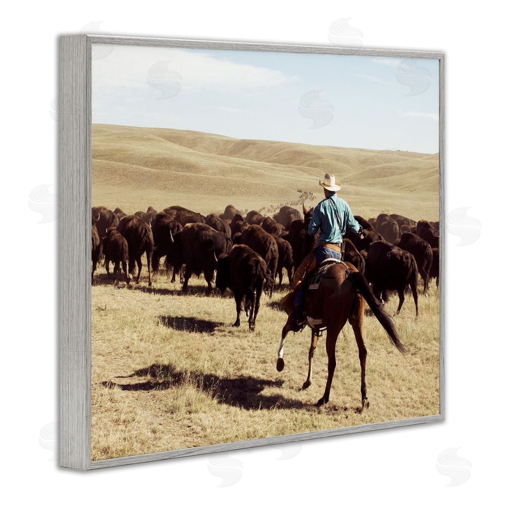 Danita Delimont Cowboy & Cattle in Desert Gray Framed Giclee Wall Art Print