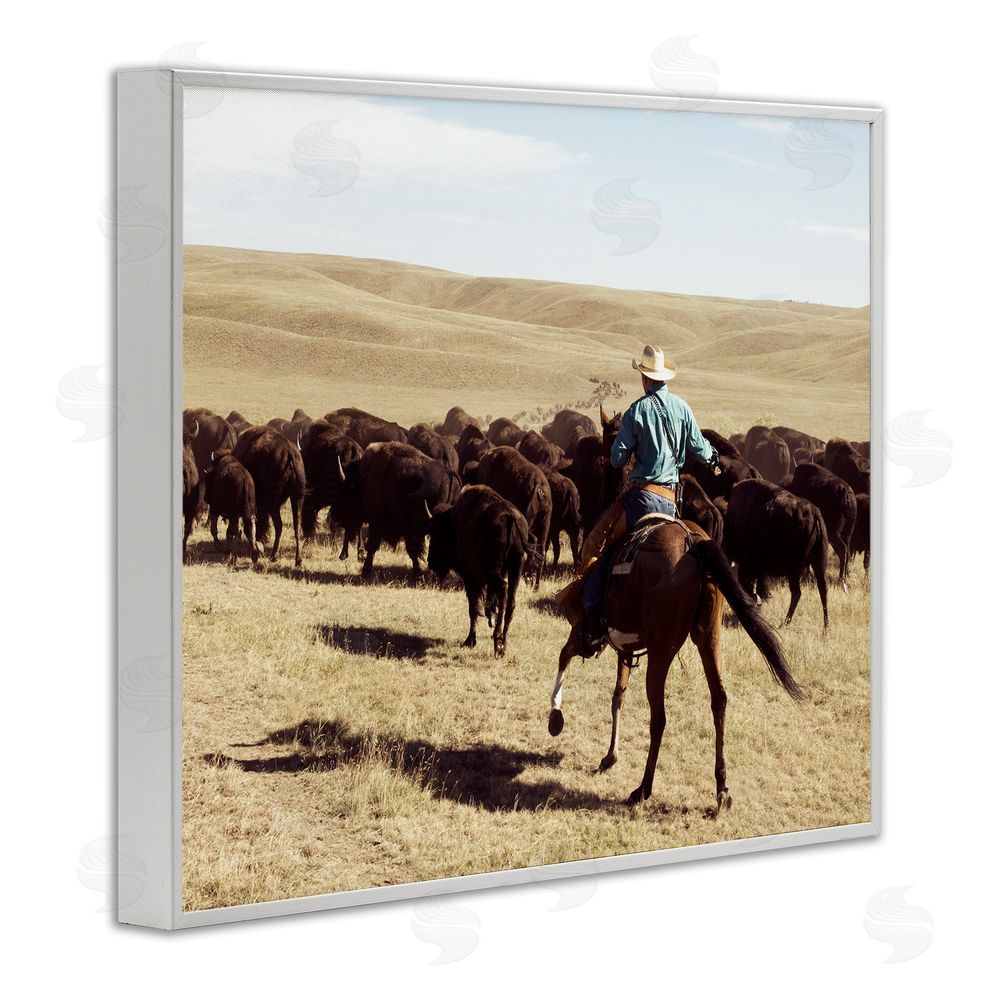 Danita Delimont Cowboy & Cattle in Desert White Framed Giclee Wall Art Print