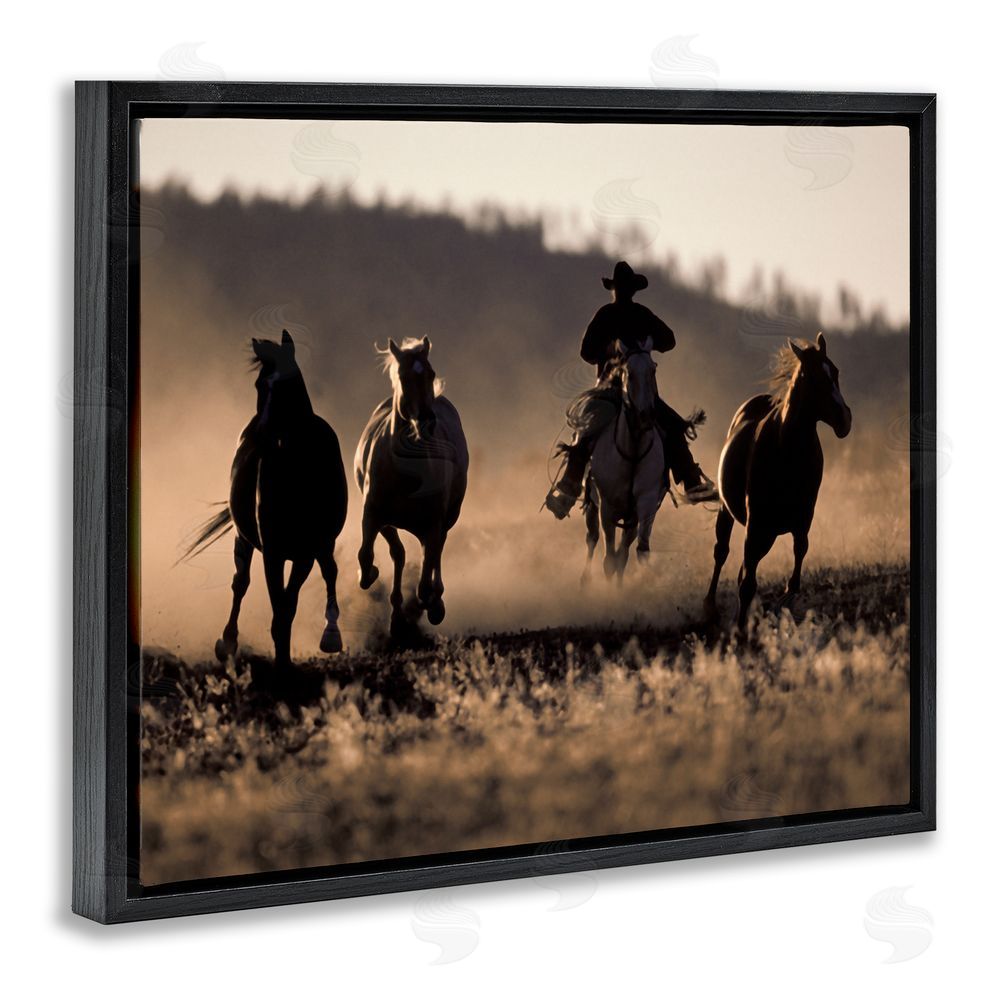 Danita Delimont Southwestern Cowboy at Sunset Black Floating Frame Canvas Wall Art Print