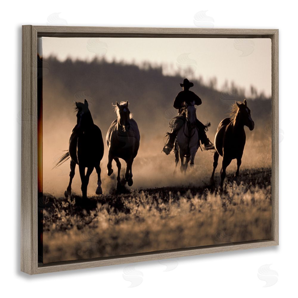 Danita Delimont Southwestern Cowboy at Sunset Brown Floating Frame Canvas Wall Art Print